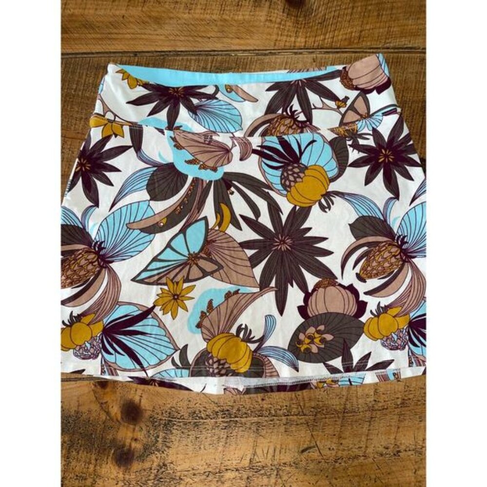 Womens Patagonia Tidal Mini‎ Skirt Blue Brown Tropical Floral Organic Cotton S